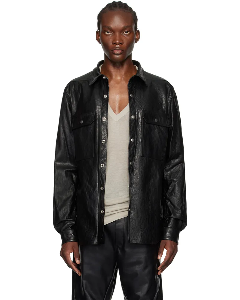 Rick Owens Black Porterville Outershirt Leather Jacket Black