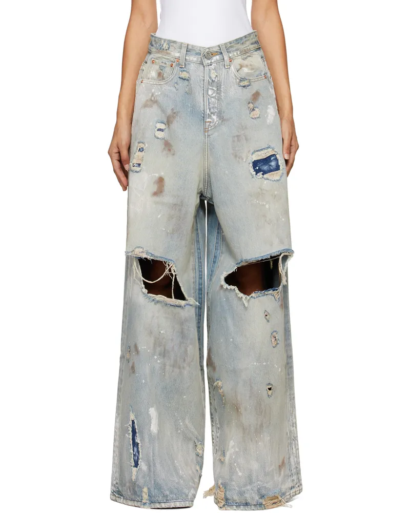 VETEMENTS Blue Trashed Big Shape Jeans Light