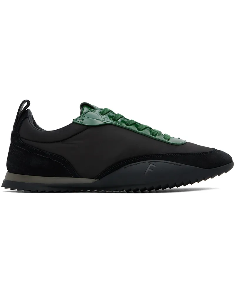 Ferragamo Black & Green Patent Leather Trim Sneakers Nero