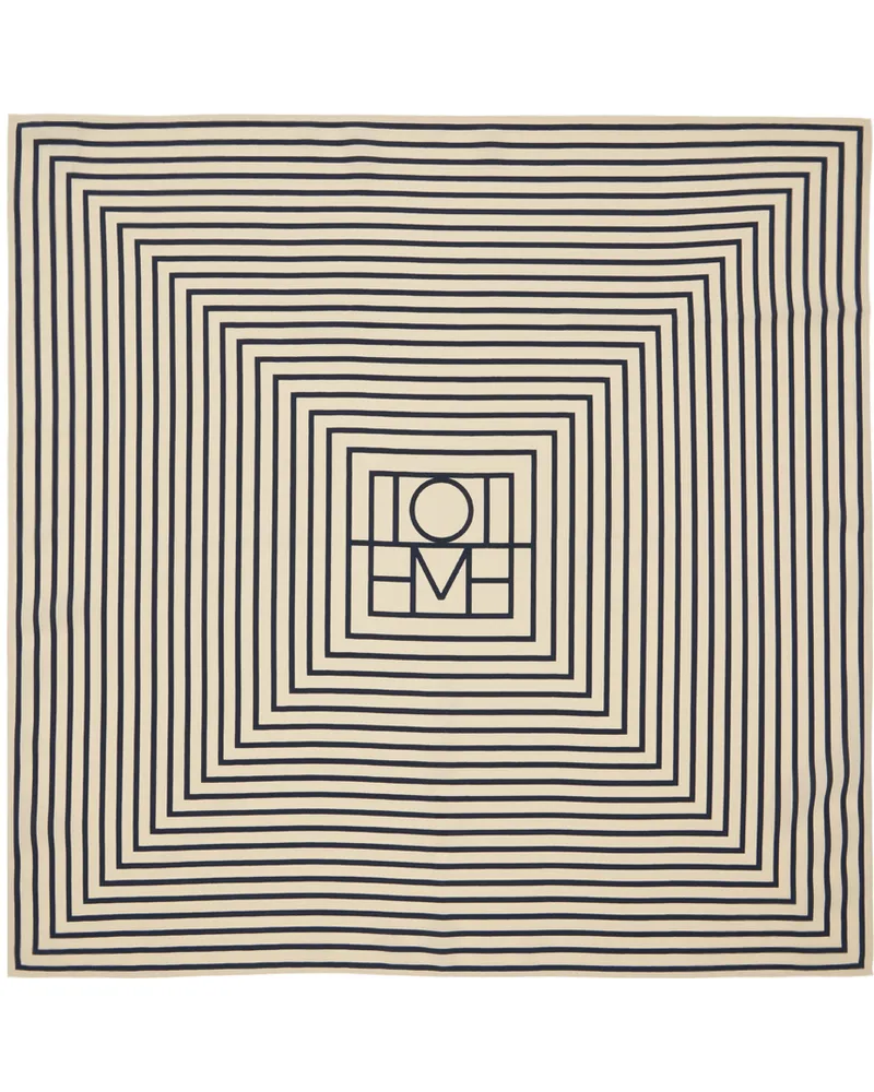 Totême Off-White & Navy Signature Monogram Silk Scarf Monogram