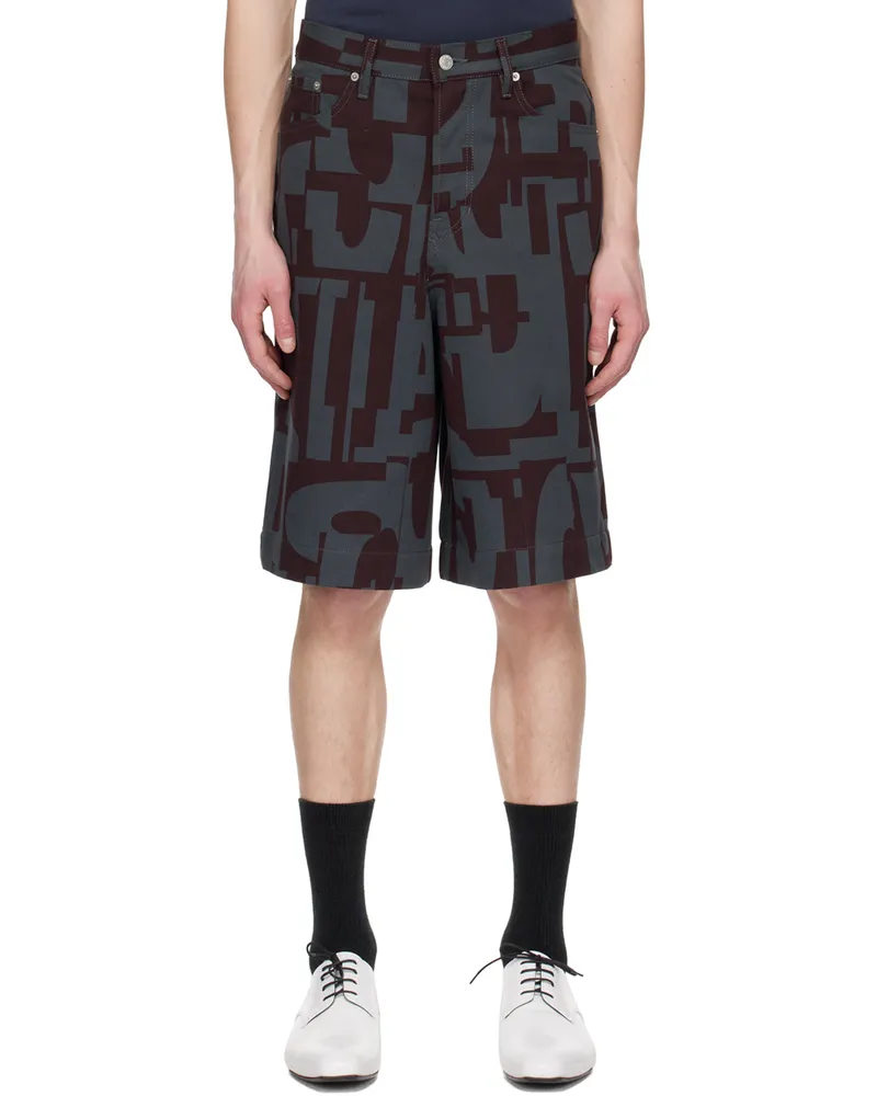 Dries van Noten Gray & Purple Printed Denim Shorts 357