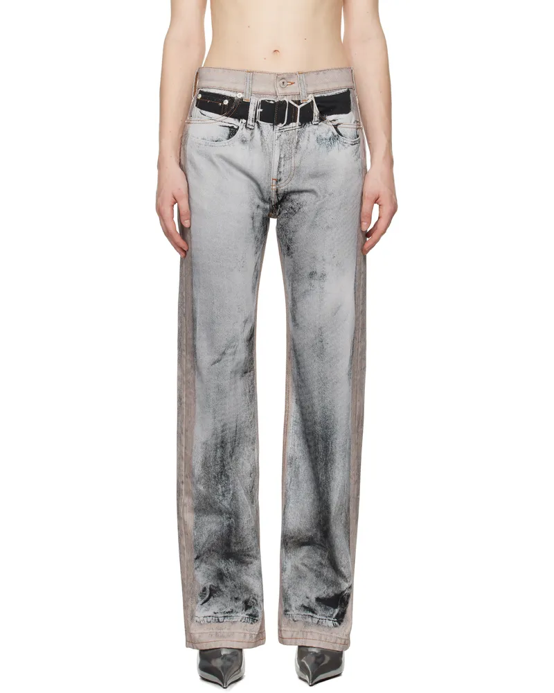 Y/PROJECT Beige & Gray 'YP' Trompe L'oeil Jeans Grey