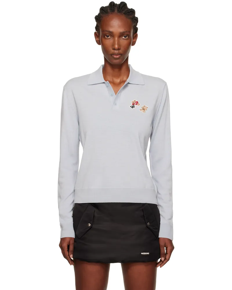 WE 11 DONE Blue Double Patched Knit Polo Grey