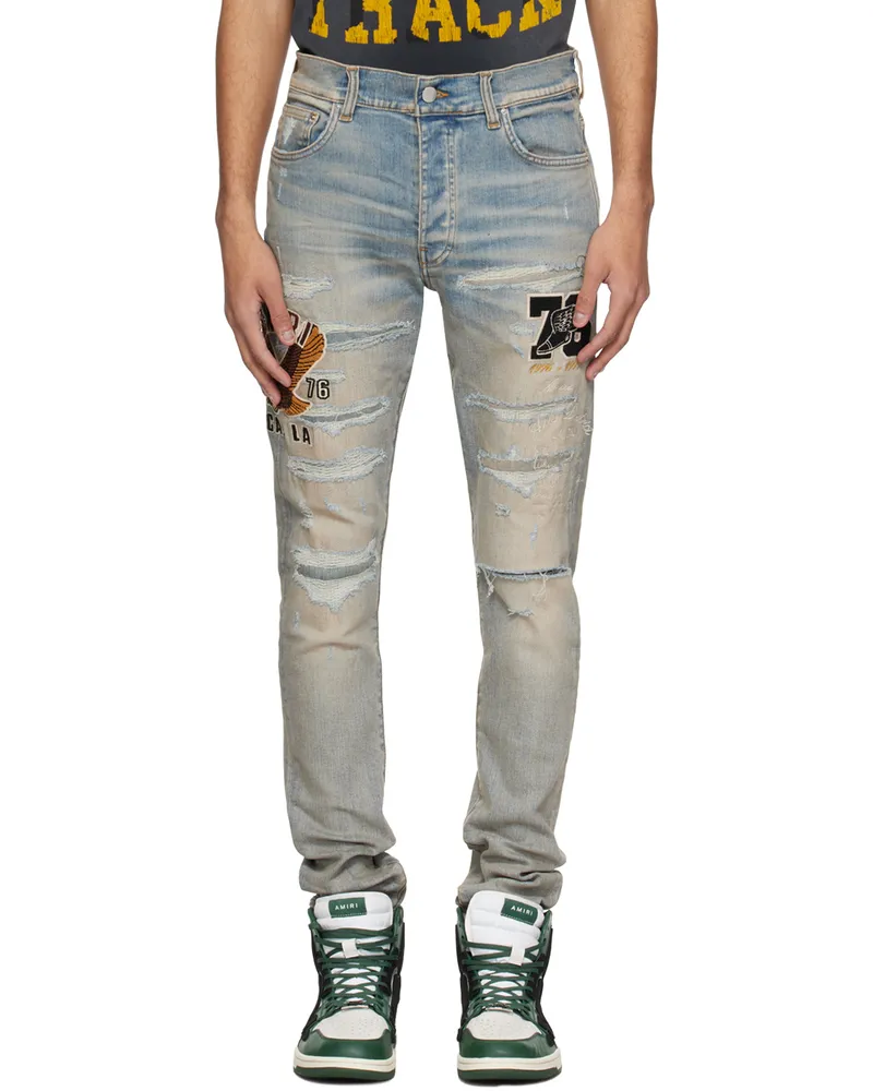 Amiri Indigo Varsity Eagle Jeans Antique