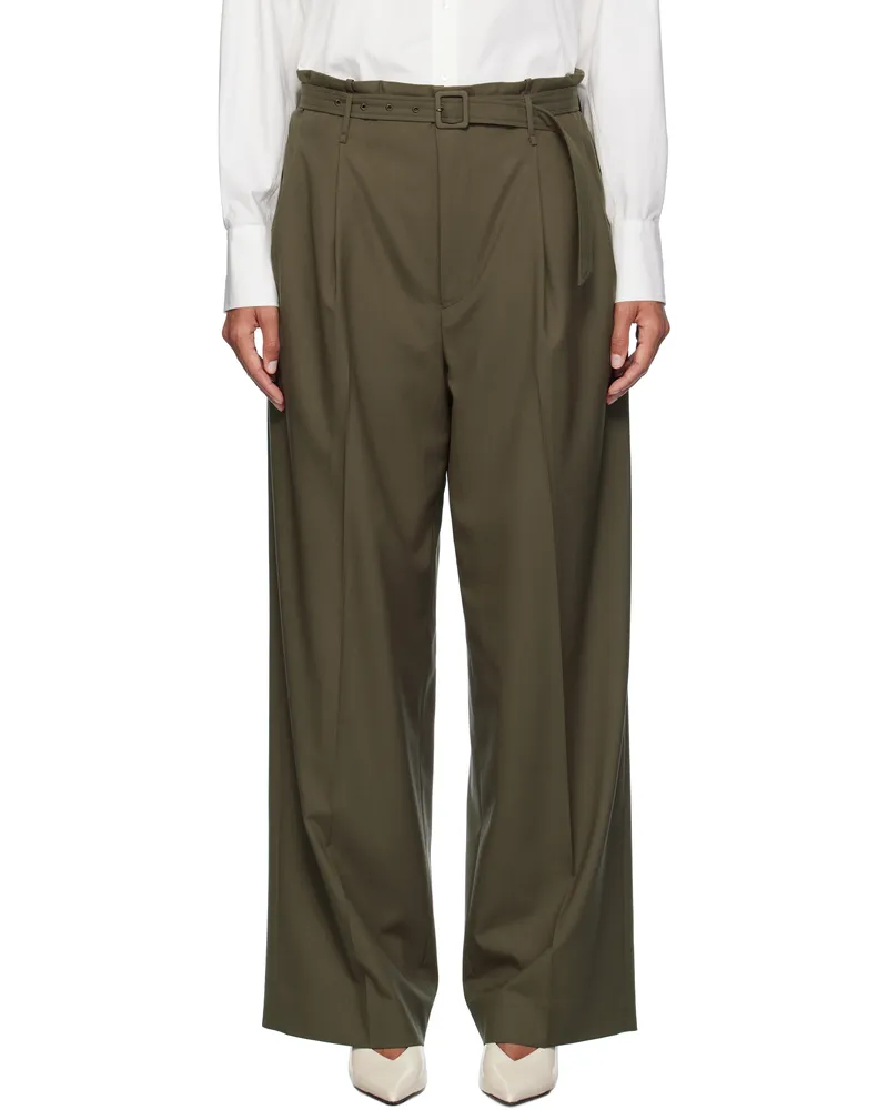 AURALEE Khaki Super Fine Tropical Wool Trousers Dark