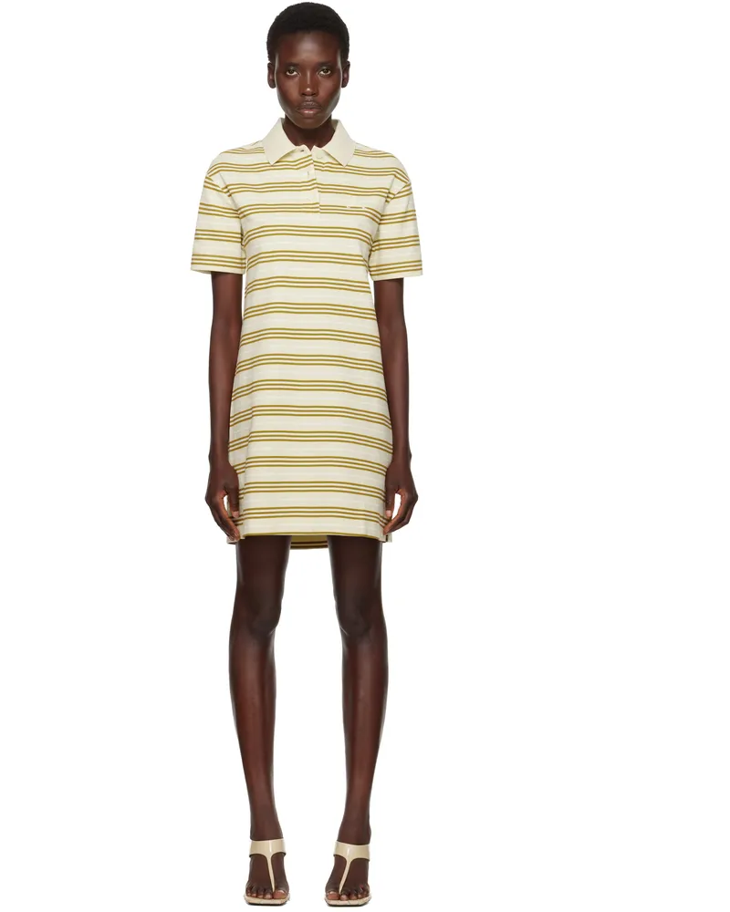 Burberry Yellow Striped Cotton Polo Minidress Alabaster