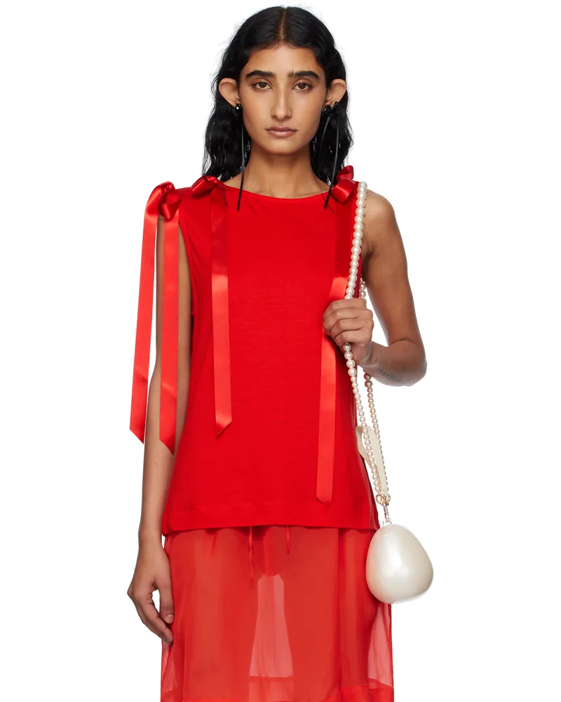 Simone Rocha Red Bow Ribbon Tail Tank Top Red