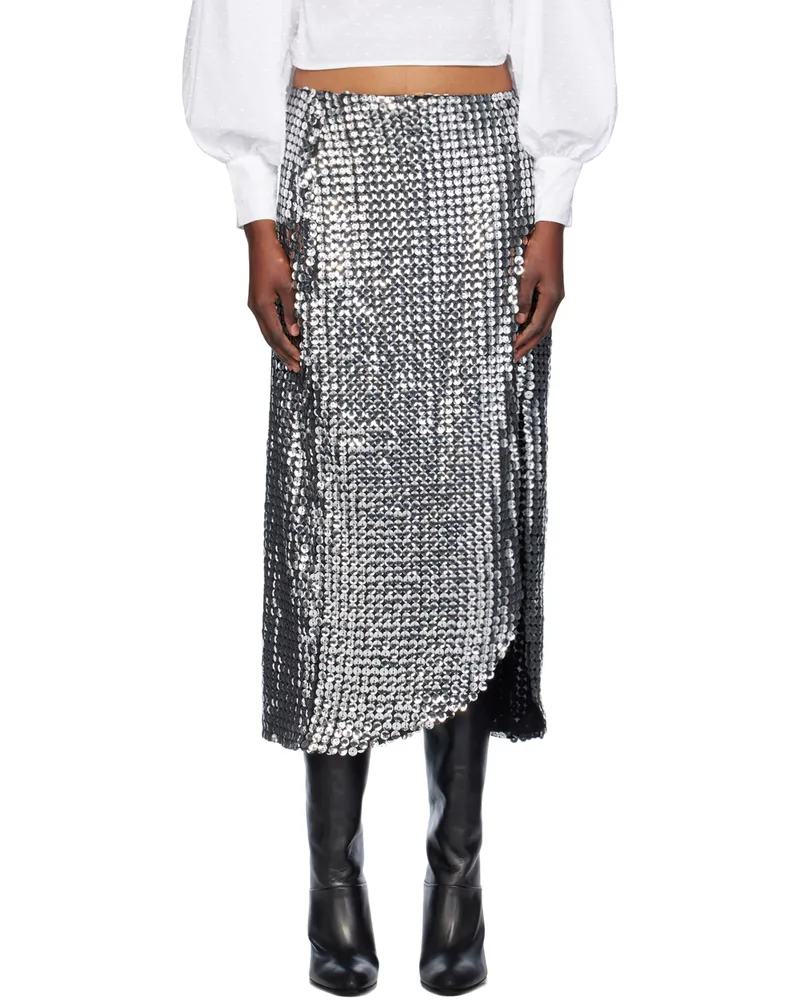 Anna Sui Silver Ruched Midi Skirt Silver