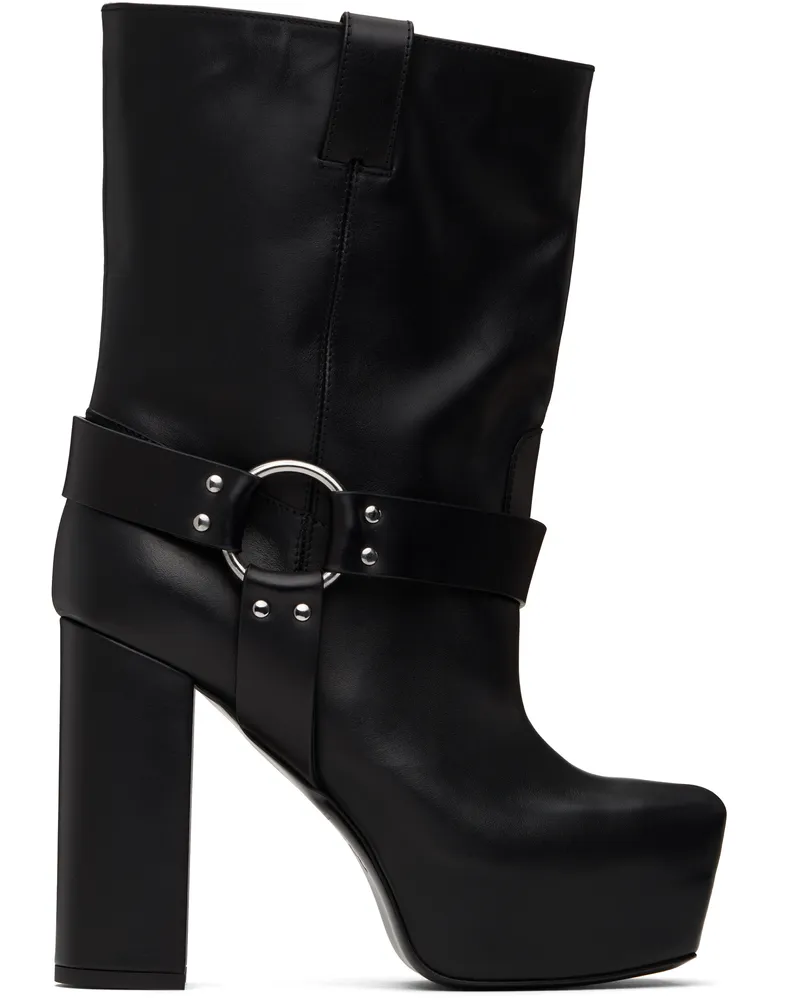 R13 Black Sid Heeled Harness Boots Black