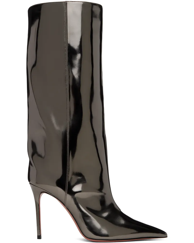 Amina Muaddi Gunmetal Fiona 95 Tall Boots Mirror
