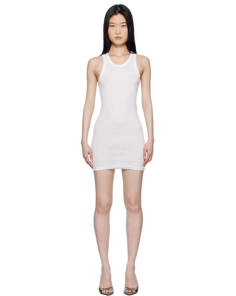 Alexander Wang White Crystal Hotfix Racer Tank Loungewear Minidress White