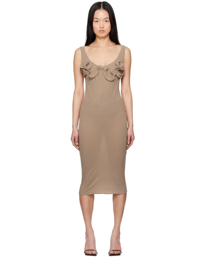 Magda Butrym Beige Flower Bustier Midi Dress Beige