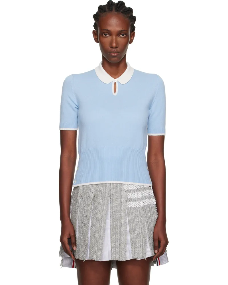 Thom Browne Blue Jersey Stitch Cashmere Polo 472