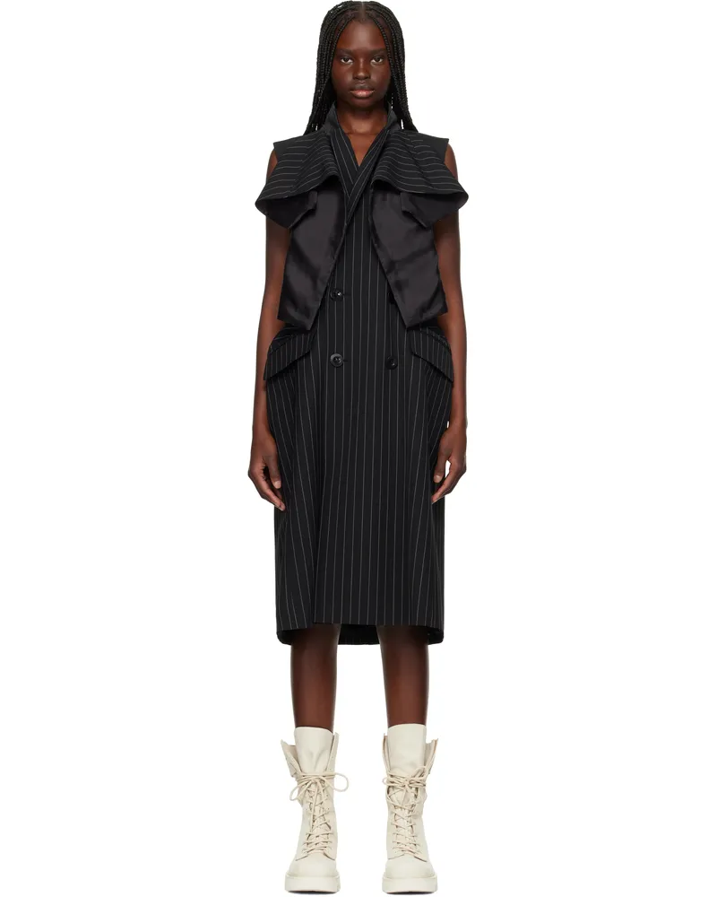 Sacai Black Wool Silk Suiting Midi Dress 816