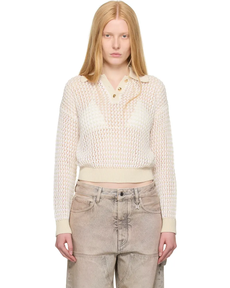 Amiri Beige Open Back Crochet Polo Alabaster