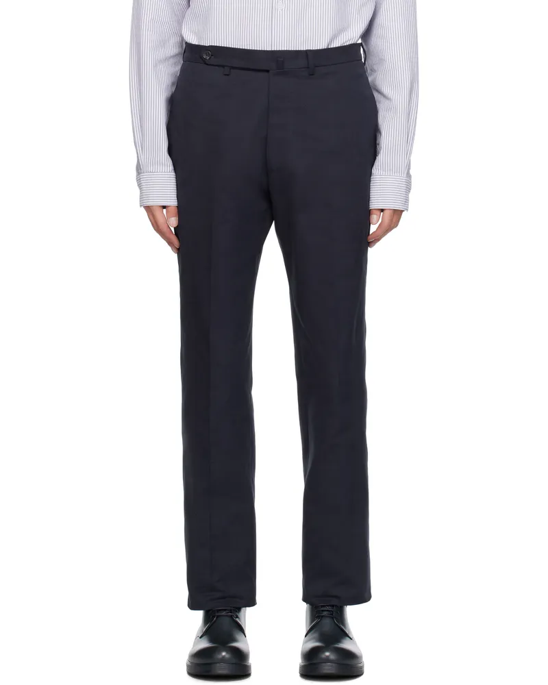 Drake's Navy Cotton Drill Flat Front Trousers 250