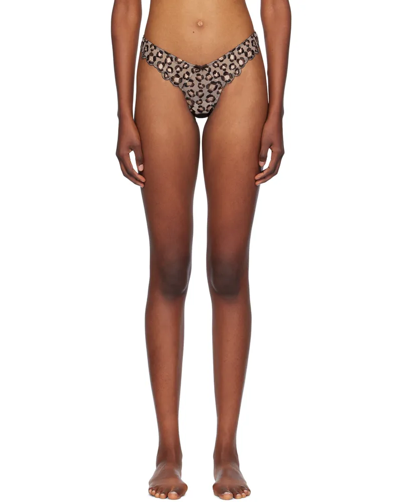 Fleur Du Mal Brown Leopard Embroidery Thong 0941