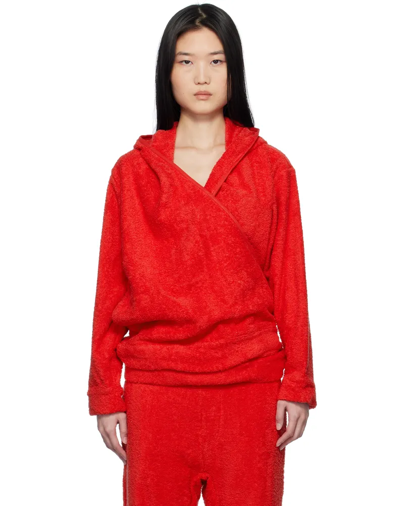 BLESS Red BathrobeV-hood Terrycloth Hoodie Terrycloth