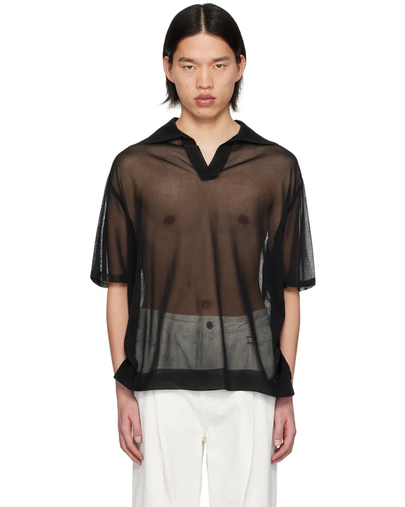 Wooyoungmi Black Open Placket Polo 550b