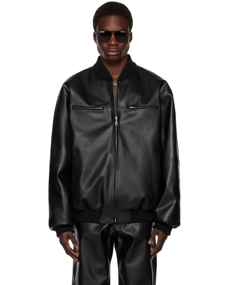 LU'U DAN Black Reversible Faux-Leather Bomber Jacket Black
