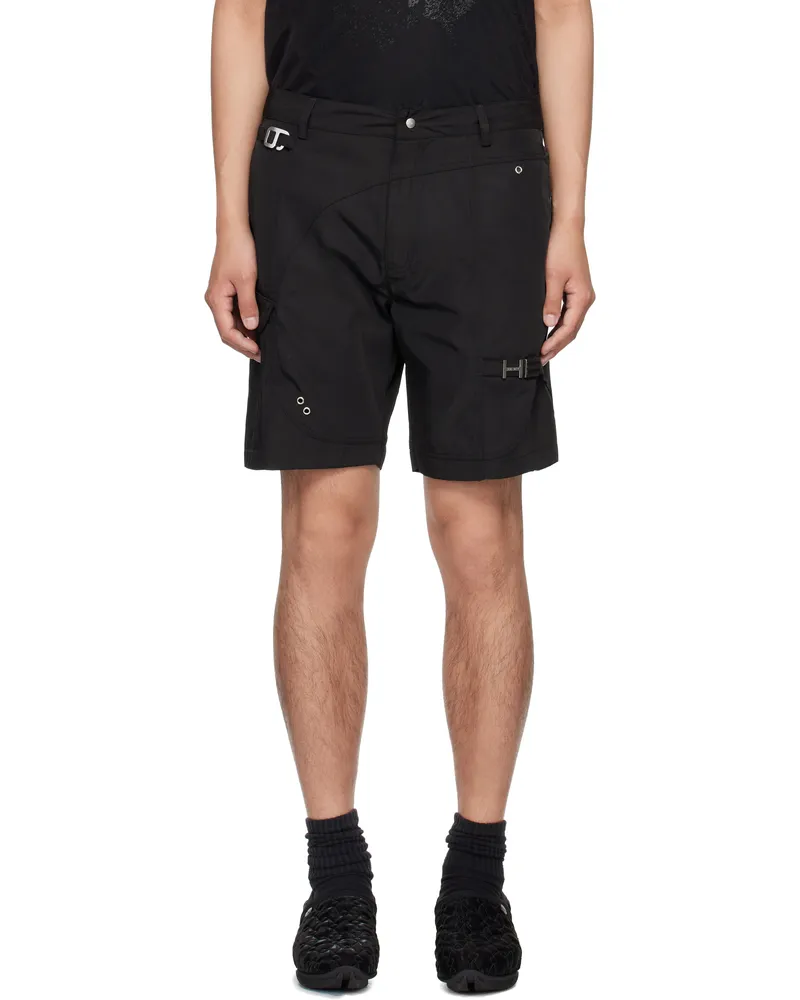 Heliot Emil Black Minimal Twill Cargo Shorts Black