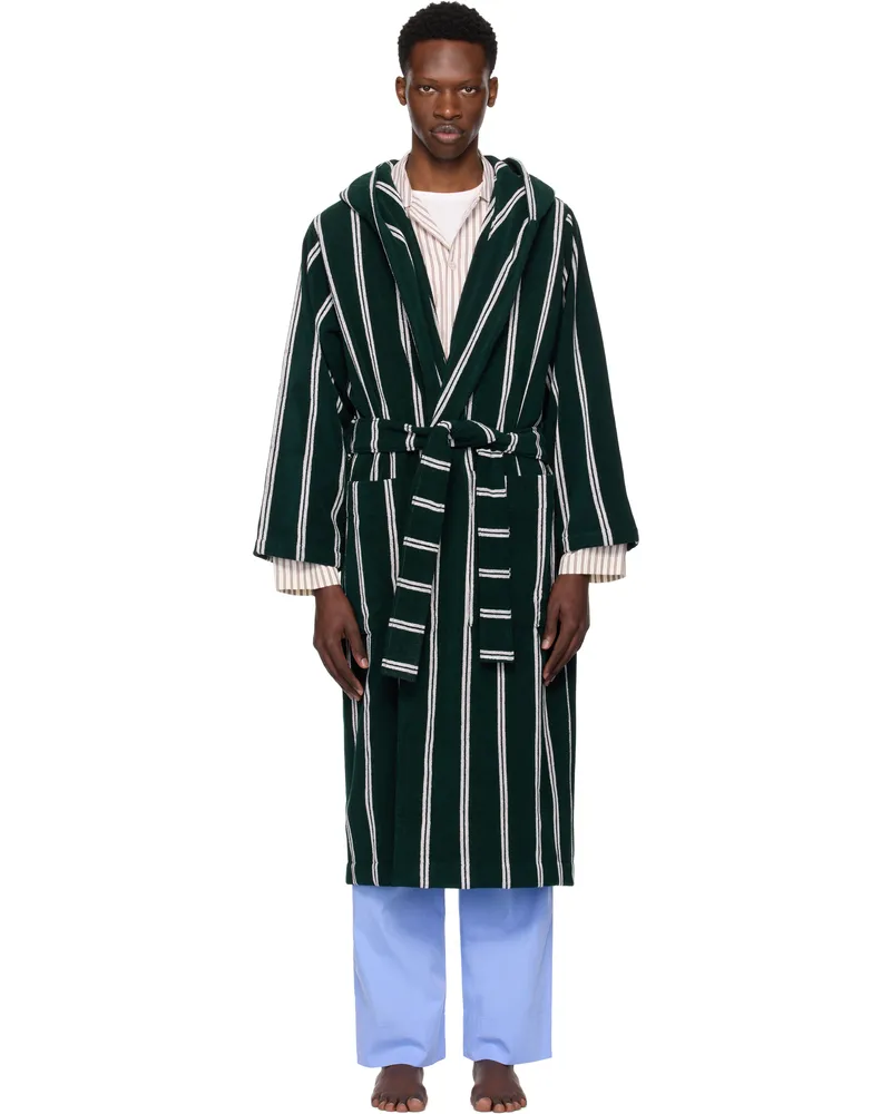 TEKLA Green Terry Hooded Bathrobe Forest