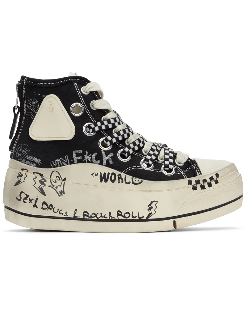 R13 Black & White Double Grommet Kurt Sneakers Black