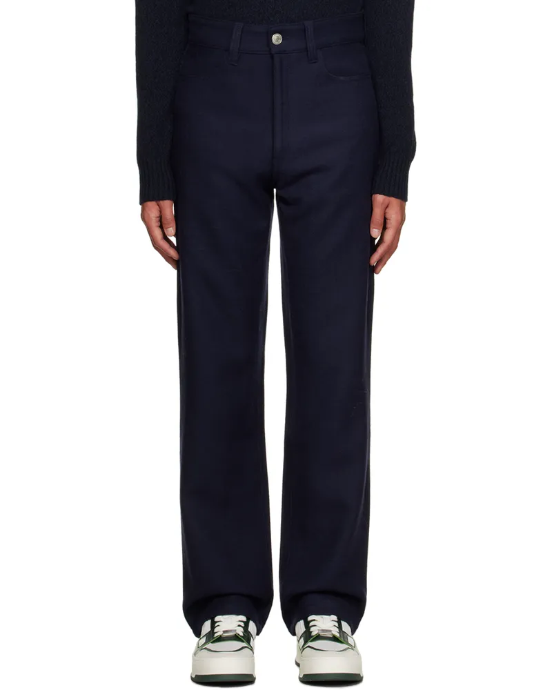 AMI Paris Navy Straight-Fit Trousers Night