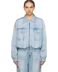 Alexander Wang Blue Printed Denim Bomber Jacket 487a