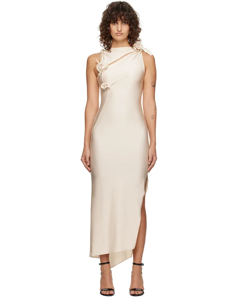COPERNI Off-White Asymmetric Flower Maxi Dress Beige