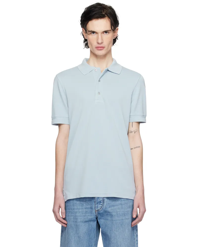 Tom Ford Blue Three-Button Polo Arctic