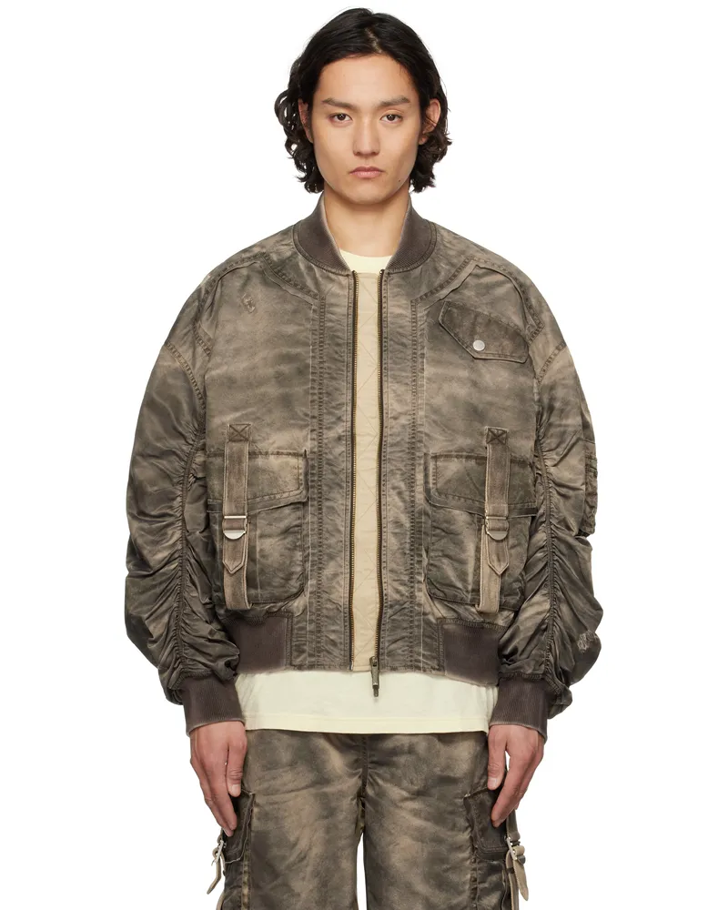 Feng Chen Wang Brown Sandwashed Utility Bomber Jacket Brown