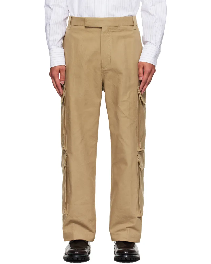 Thom Browne Beige Washed Cotton Utility Chino Cargo Pants 275camel
