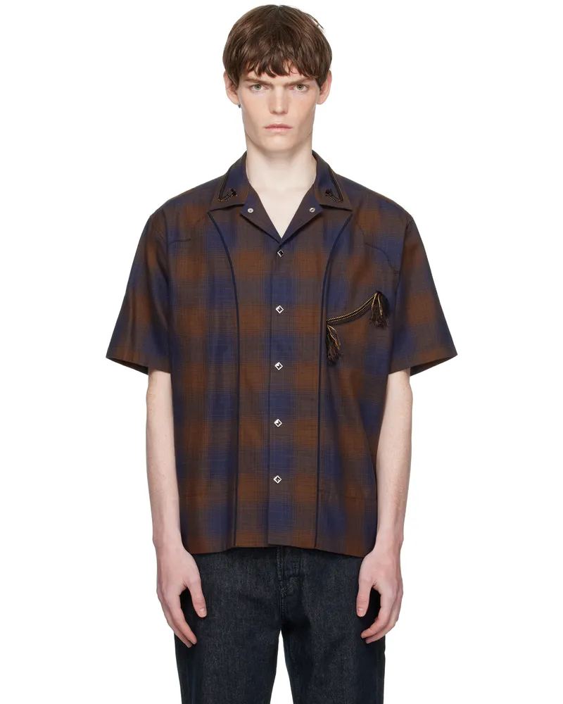 Toga Brown & Blue Ombre Check Short Sleeve Shirt Brown