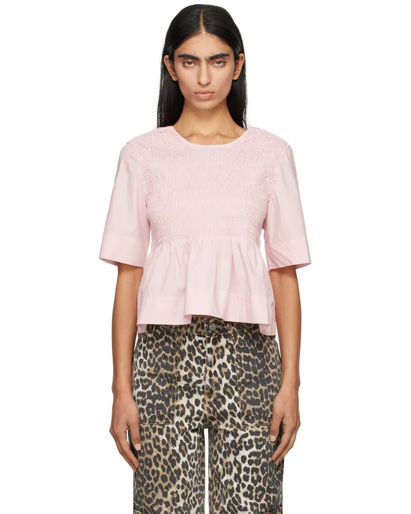 Ganni Pink Open Back Smock Blouse 868