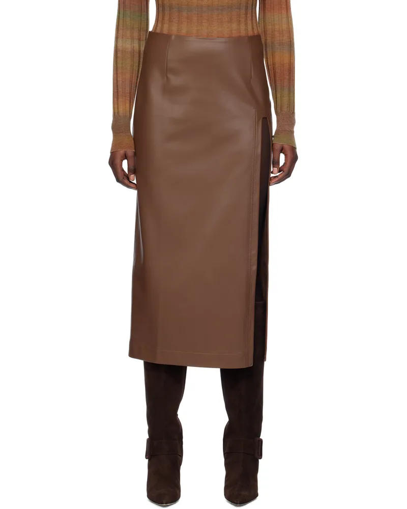 Olēnich Brown Cutout Faux-Leather Midi Skirt Dark