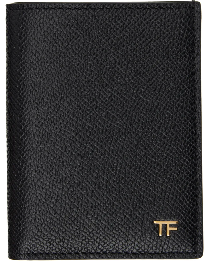 Tom Ford Black Small Grain Leather Folding Card Holder Black