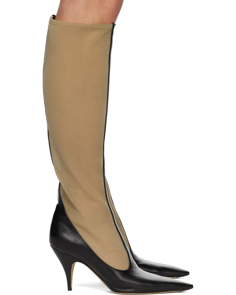 The Row Black & Beige Mesh Tall Boots Blk
