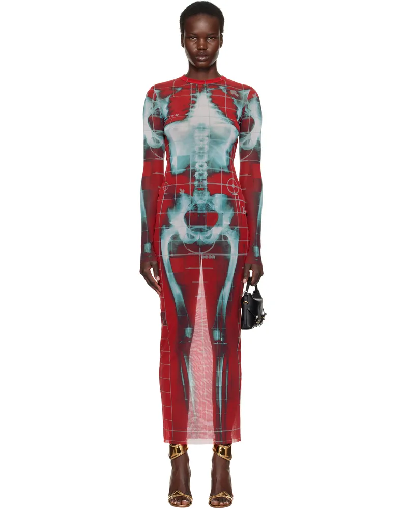 Jean Paul Gaultier SSENSE Exclusive Red & Blue 'The Squeletor' Maxi Dress 3058