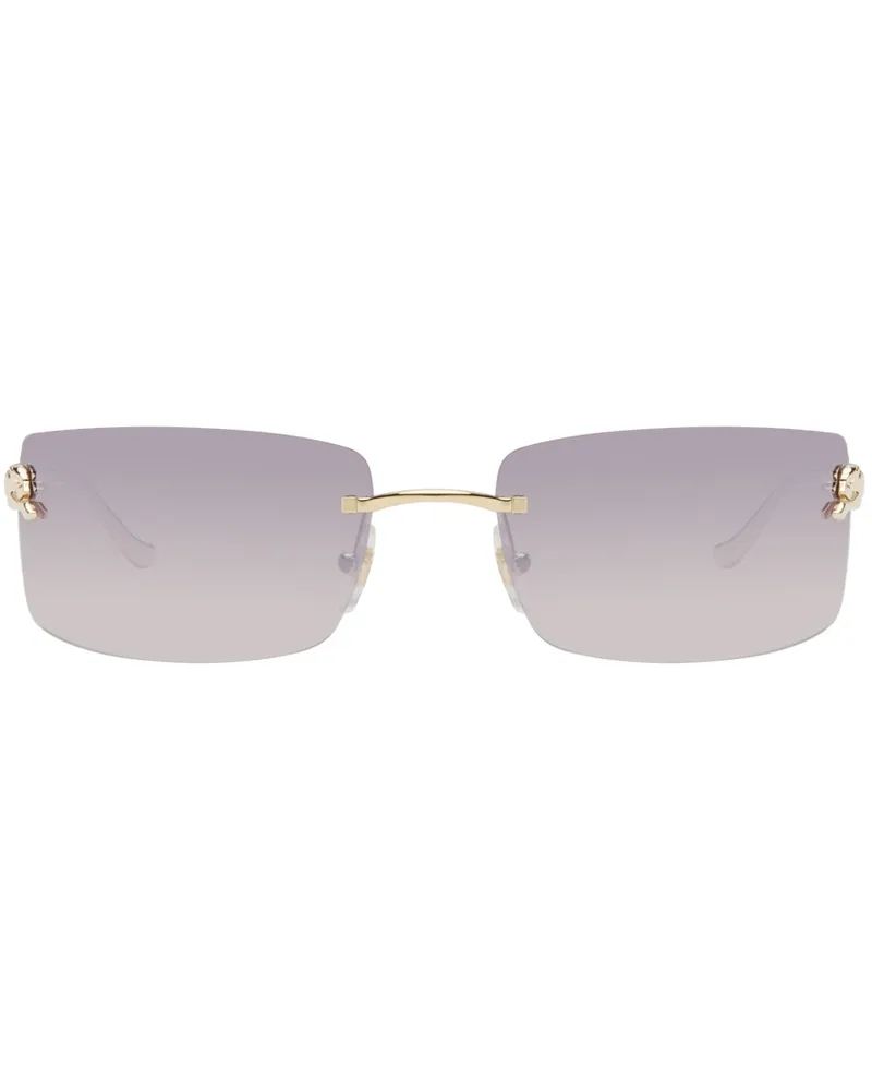 Cartier Gold 'Panthère de Cartier' Rectangular Metal Sunglasses 003
