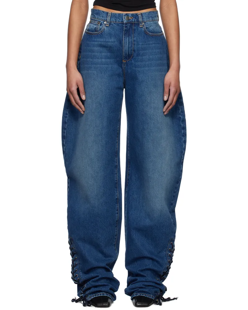 Mônot Blue Baggy Lace Up Jeans Blue