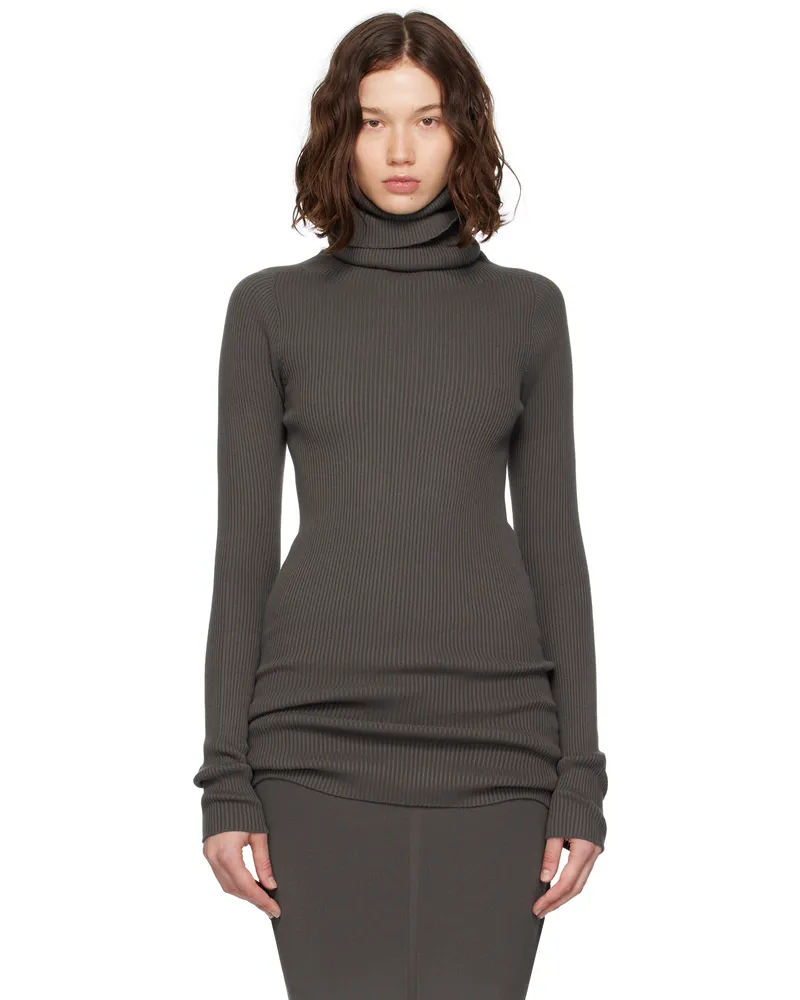 Rick Owens Gray Concordians Ribbed Knit Tube Turtleneck 78