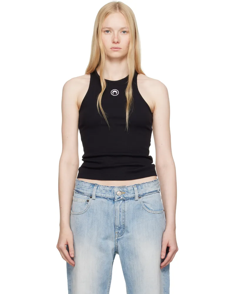Marine Serre Black Moon Logo Ribbed Jersey Tank Top Bk99