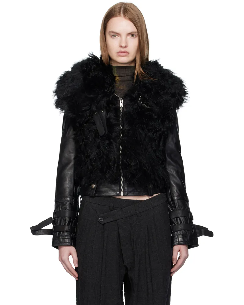 R13 Black Furry Shrunken Shearling Jacket Black