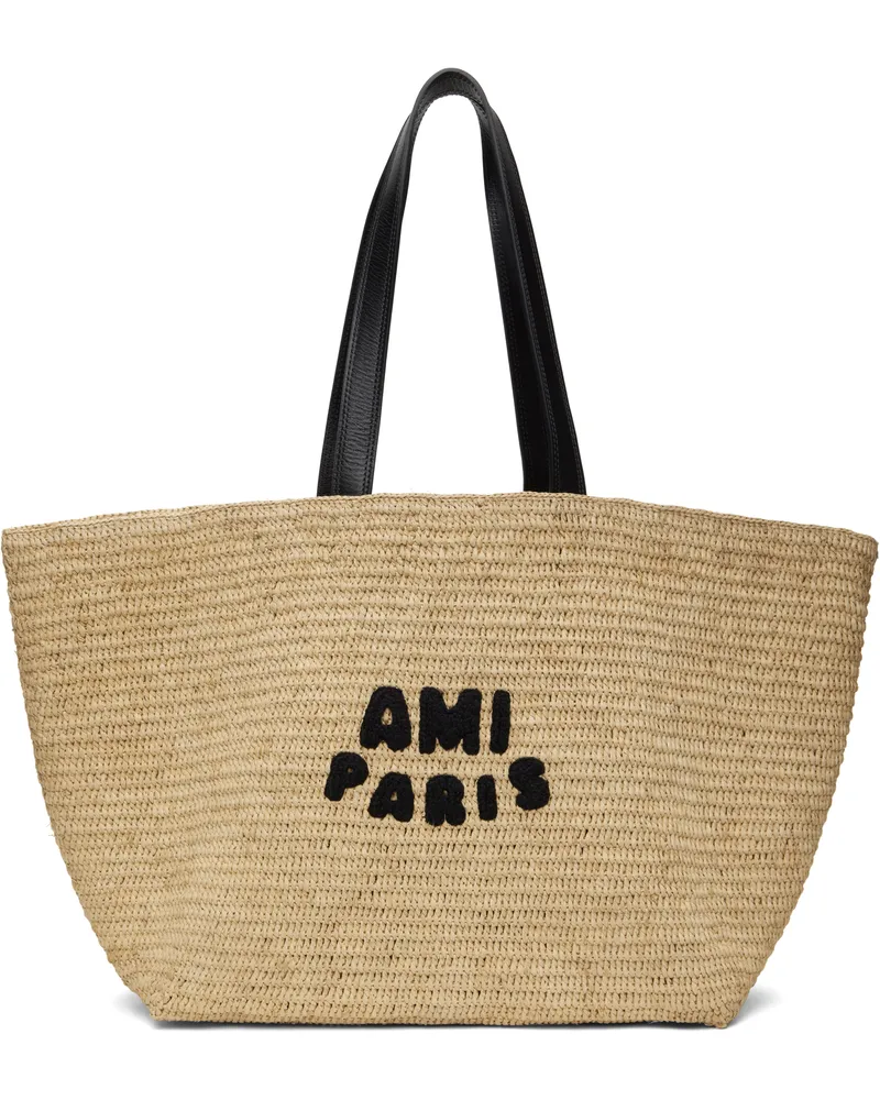 AMI Paris Beige Leather Rafia Ami Paris Tote 113