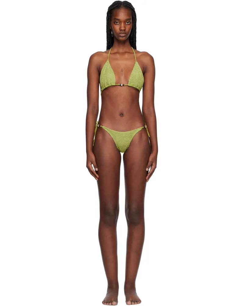 bond-eye Green Beaded Ingrid Triangle & Beaded Tie Side Vista Bikini Herbal