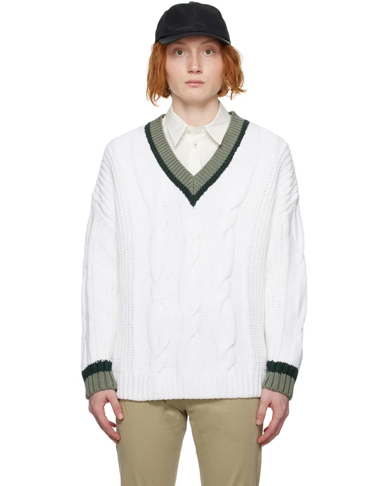 HUGO BOSS White V-Neck Sweater White