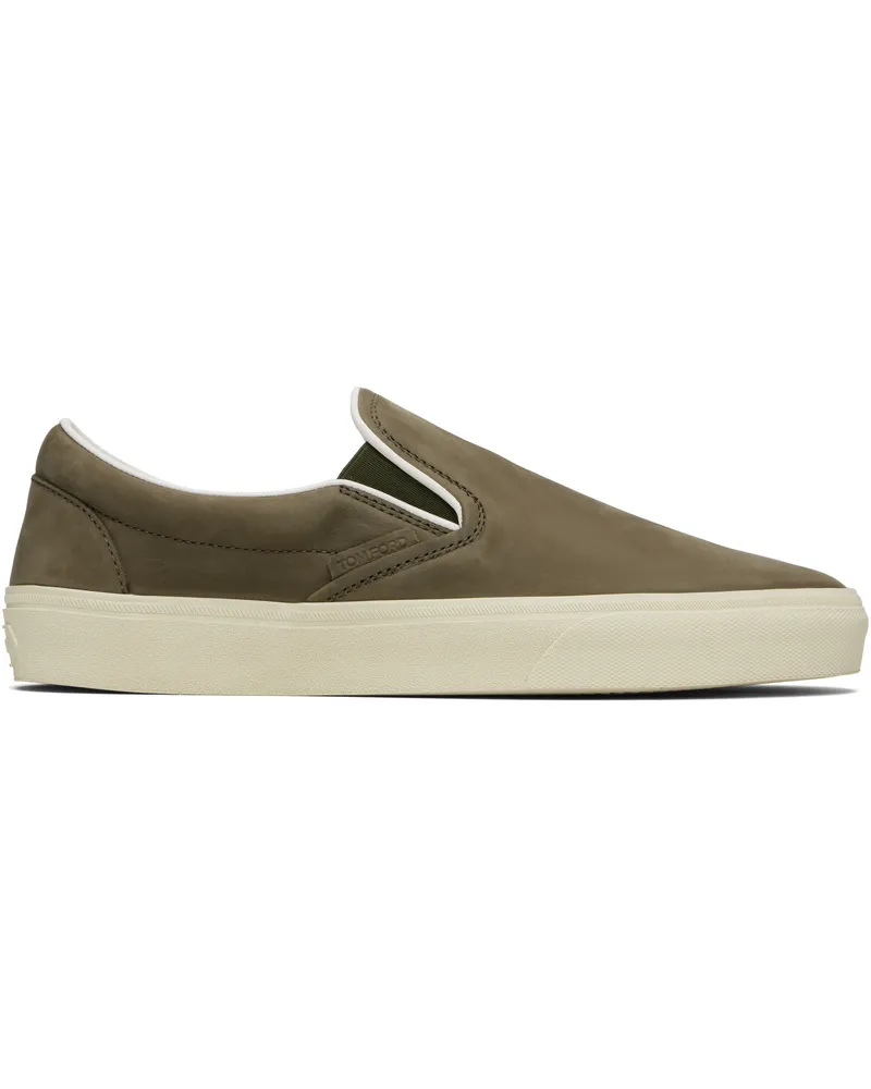 Tom Ford Khaki Nubuck Jude Slip On Sneakers 3ew19olive
