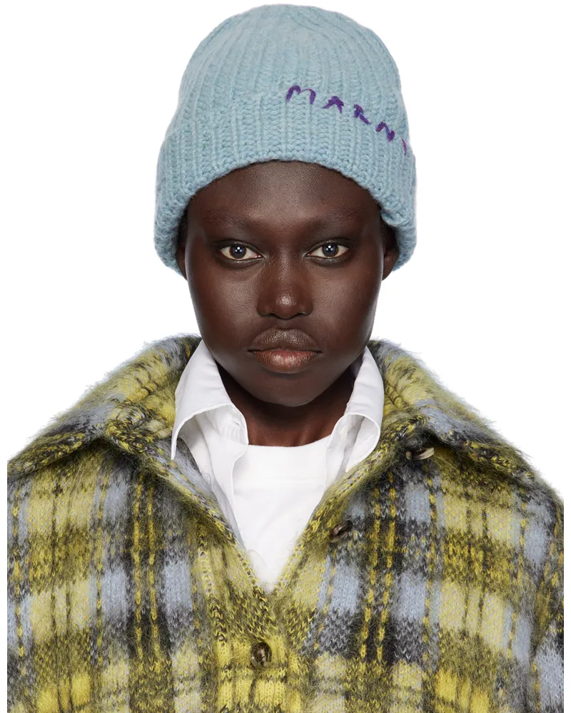 Marni Blue Shetland Wool Beanie 00b29