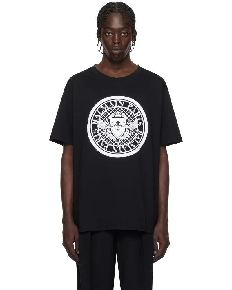 Balmain Black 'Balmain Coin' T-shirt Eab